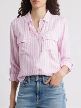 Beach Lunch Lounge Pink and White Striped Button-Up Shirt